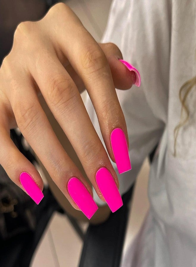 XCREANDO Matte Hot Pink Press On Nails Medium Long Square, Xcreando Medium Coffin Nails Acrylic Press ons Glue on Nails Long Length, Solid Color Fake Nail for Women, Natural Thick Artificial Nail Stick on - Image 2